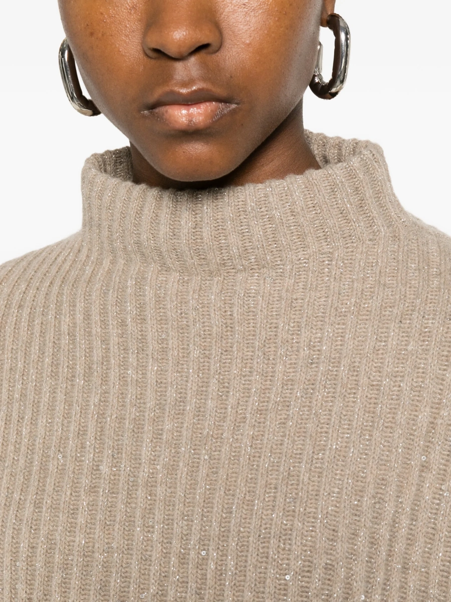 Pulover tricotat Brunello Cucinelli neutru - Img 5