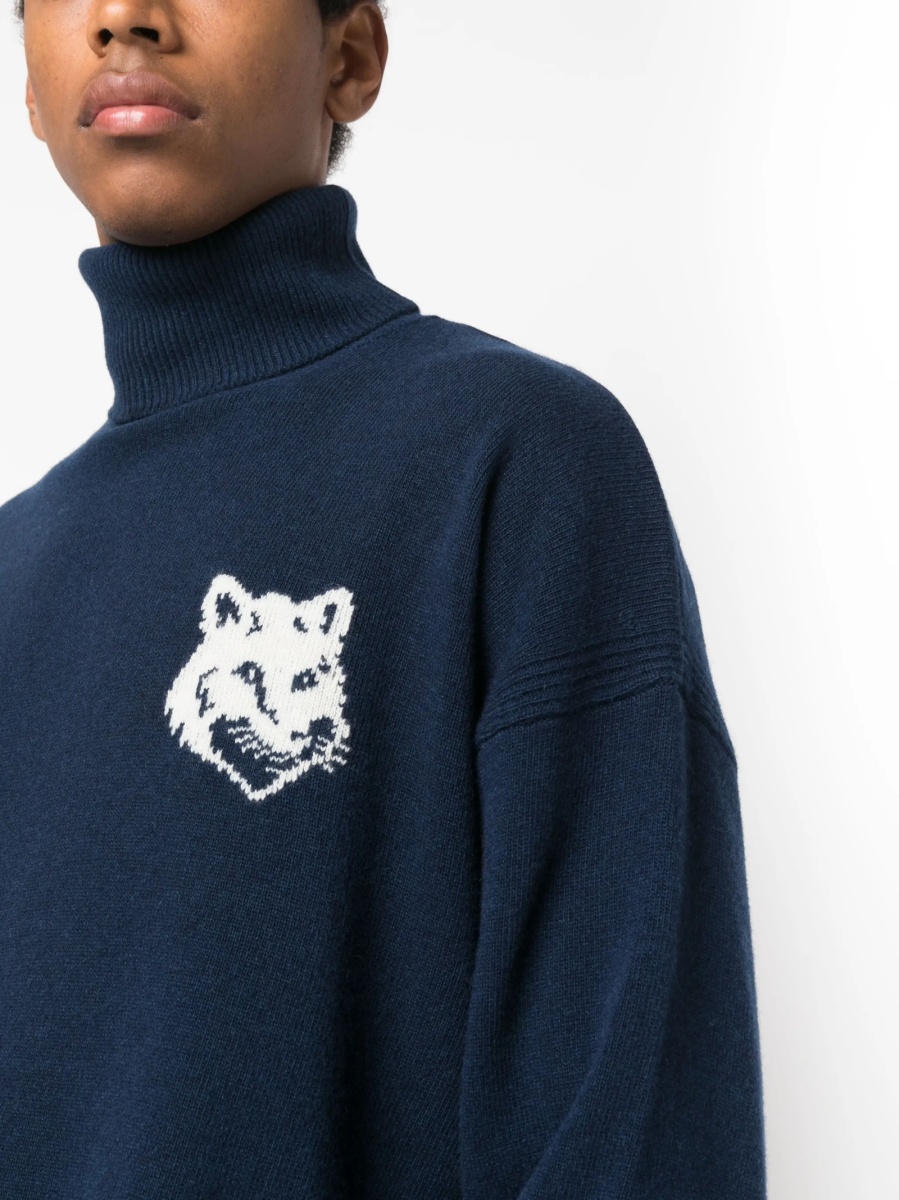 Pulover tricotat MAISON KITSUNÉ albastru - Img 5