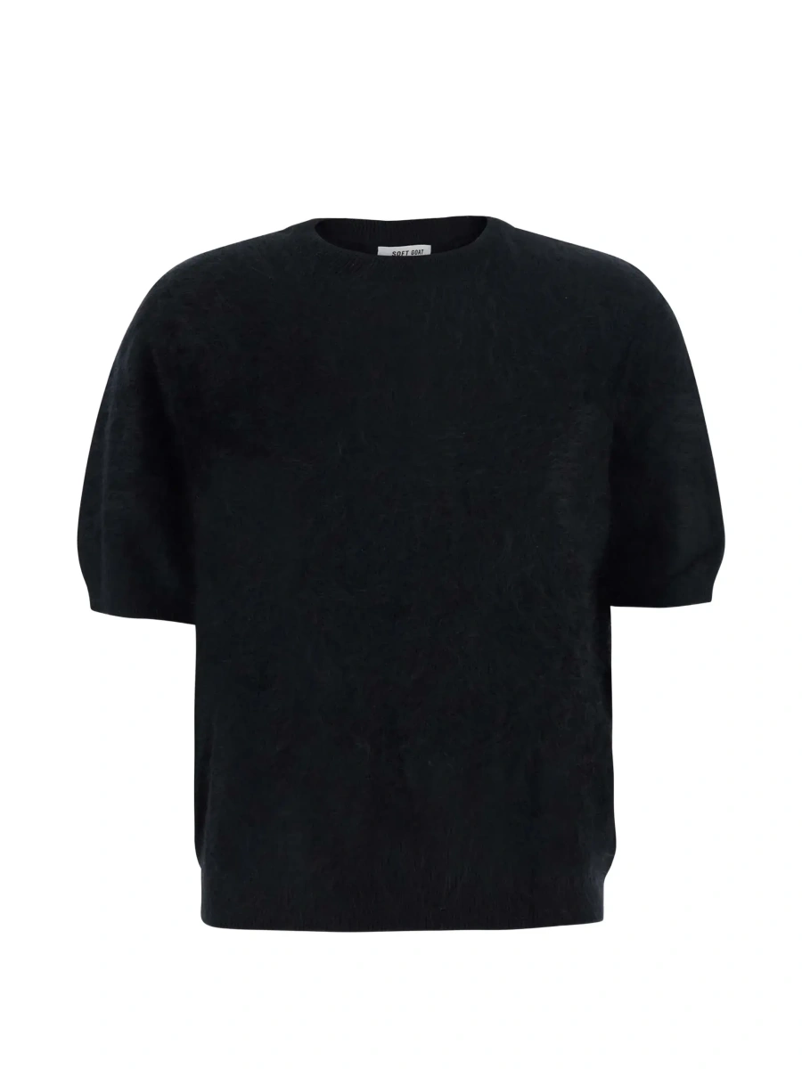 Pulover Turtleneck BRUSHED SHORT SLEEVES with short sleeves and round neck in black cashmere for women - Img 6