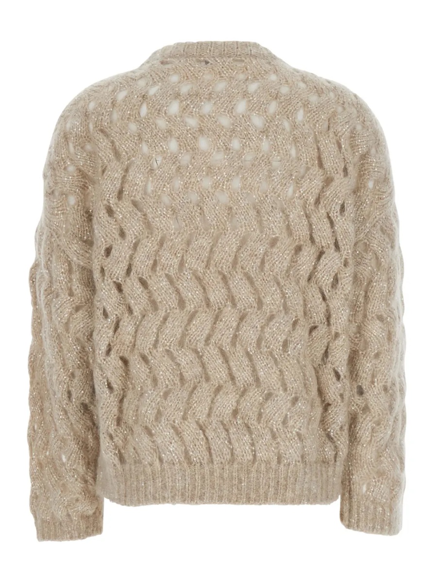 Pulover White Crewneck sweater with cable knit design in Blend wool for women - Img 2