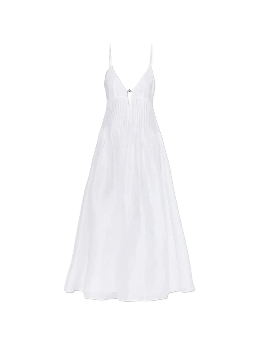 Rochie lunga Tory Burch alba din in si matase - Img 8