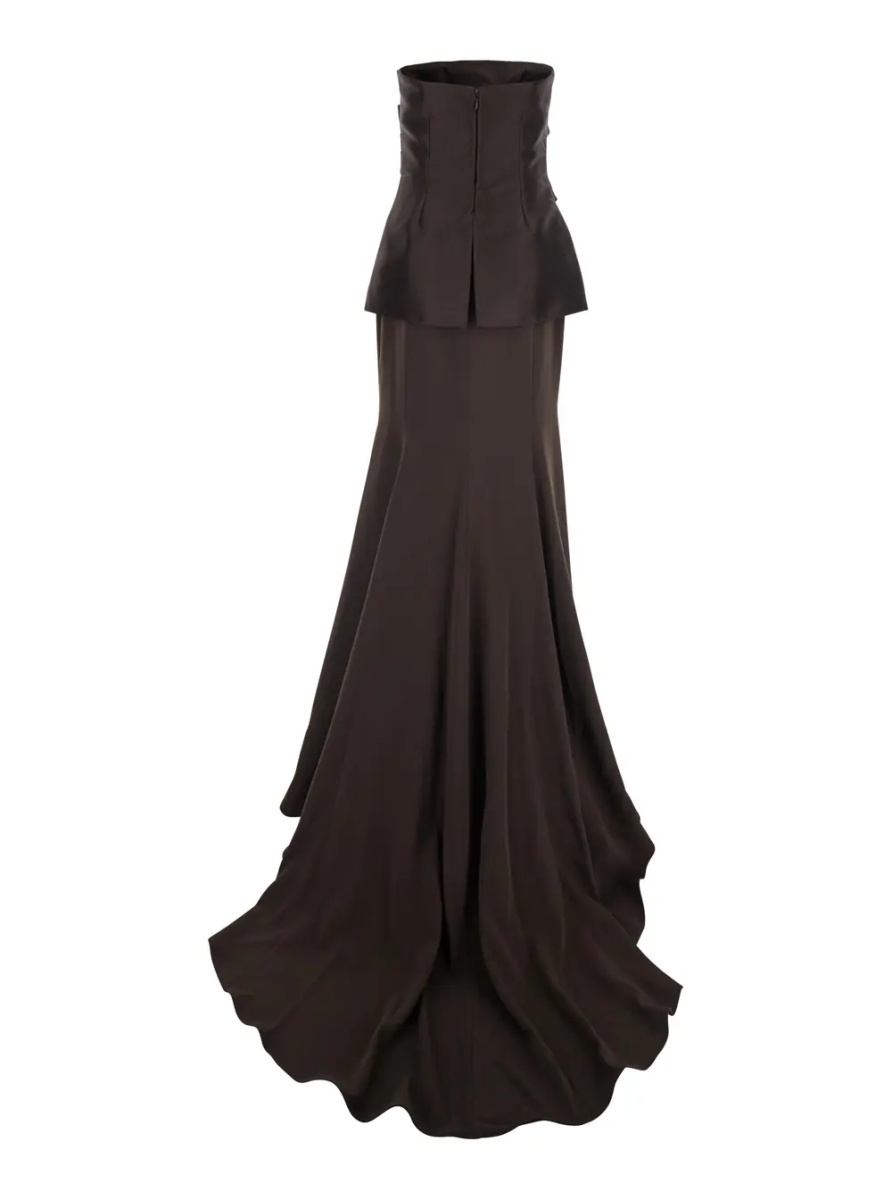 Rochii 'Alia' Brown Long Dress with Straight Neckline and Flared Design in Tech Fabric Women - Img 2