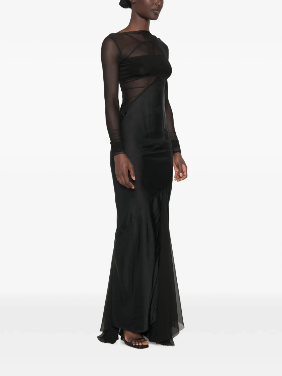 Rochii Black Long dress with Boat neckline and geometric seams in wool for women - Img 5