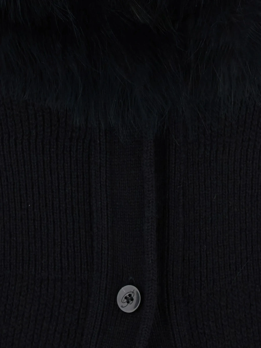 Rochii Black Long Dress with High Fur Collar in Wool for Women - Img 7