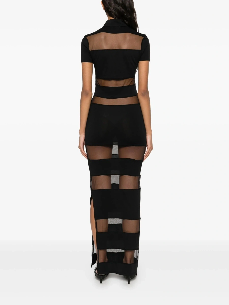 Rochii Black Long Dress with Logo Embroidery on the Front and All-Over Stripes in Cotton Blend Woman - Img 6