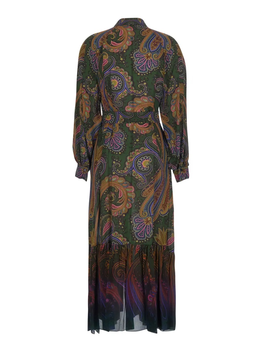 Rochii Brown Midi Dress with Classic Collar and All-Over Paisley Motif in Viscose for Women - Img 2