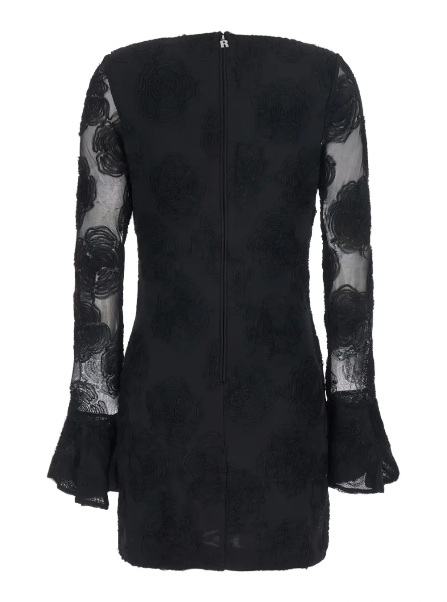 Rochii FLOWER MESH LS MINI DRESS with polyester details and black color for women - Img 2