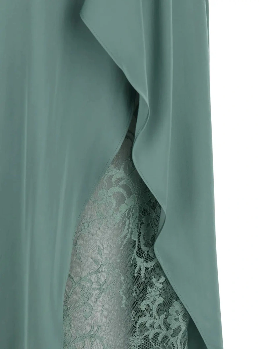 Rochii Green Dress 'DOCKETTA VIS SOFT SATIN' with V-neck and Long Silk Sleeves for Women - Img 3