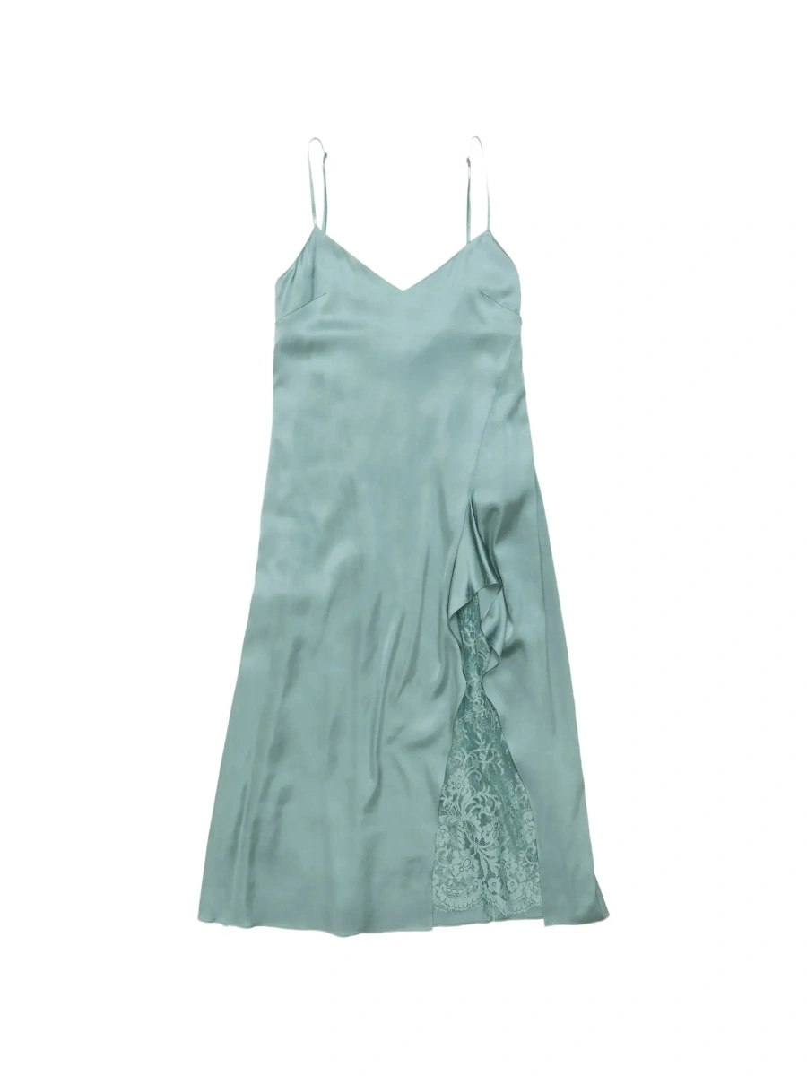 Rochii Green Dress 'DOCKETTA VIS SOFT SATIN' with V-neck and Long Silk Sleeves for Women - Img 8