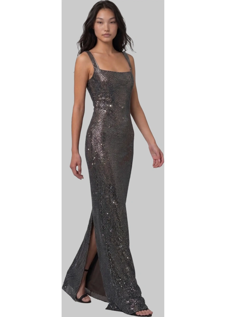 Rochii Gunmetal Square Maxi Dress With Rhinestones - Img 2