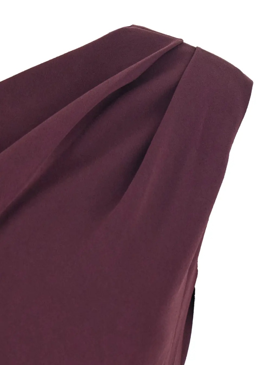 Rochii 'Irina' Bordeaux One-Shoulder Long Dress with Draped Neckline in Fabric Woman - Img 3