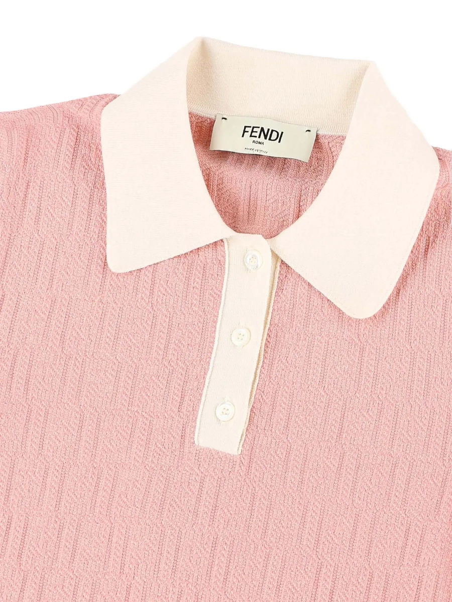Rochii Pink dress with classic collar in cotton and silk blend for women - Img 6