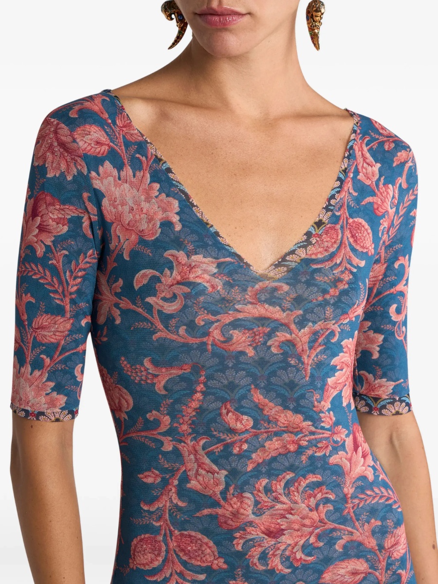 Rochii Stretch tulle midi Dress with floral motif - Img 4