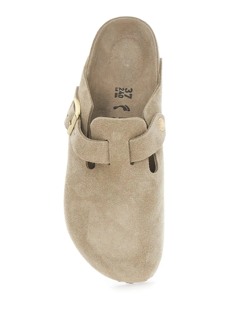Saboti 'Boston' Beige Mules with Buckle and Rounded Toe in Suede for Women - Img 3