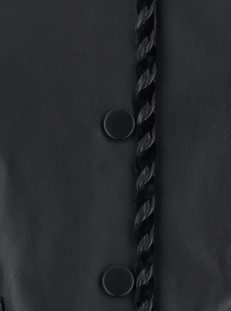 Sacou Black Crop Crew-Neck Jacket with Interlaced Details in Leather for women - Img 3