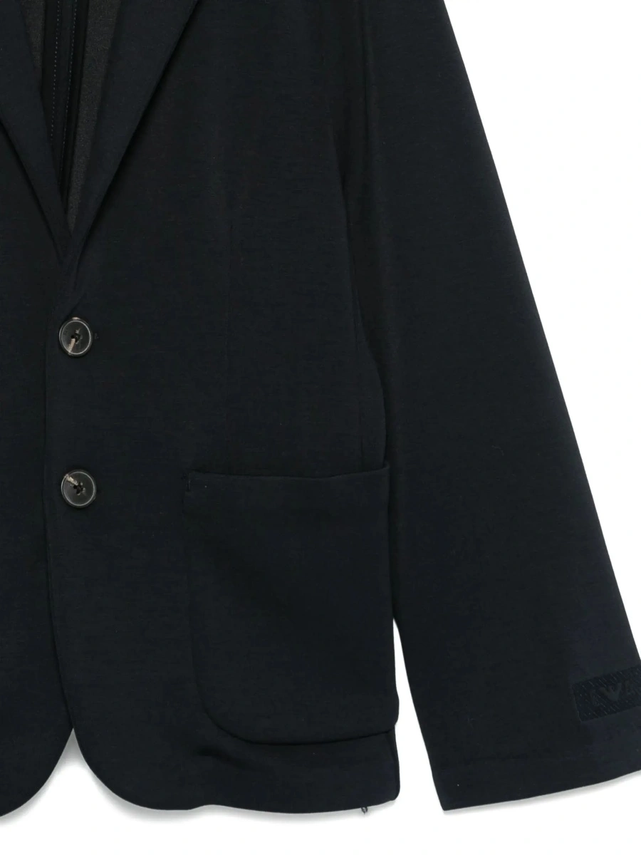 Sacou Blue Single-Breasted Jacket with Notched Revers and Logo Patch on the Sleeve in Modal Stretch Boy - Img 5