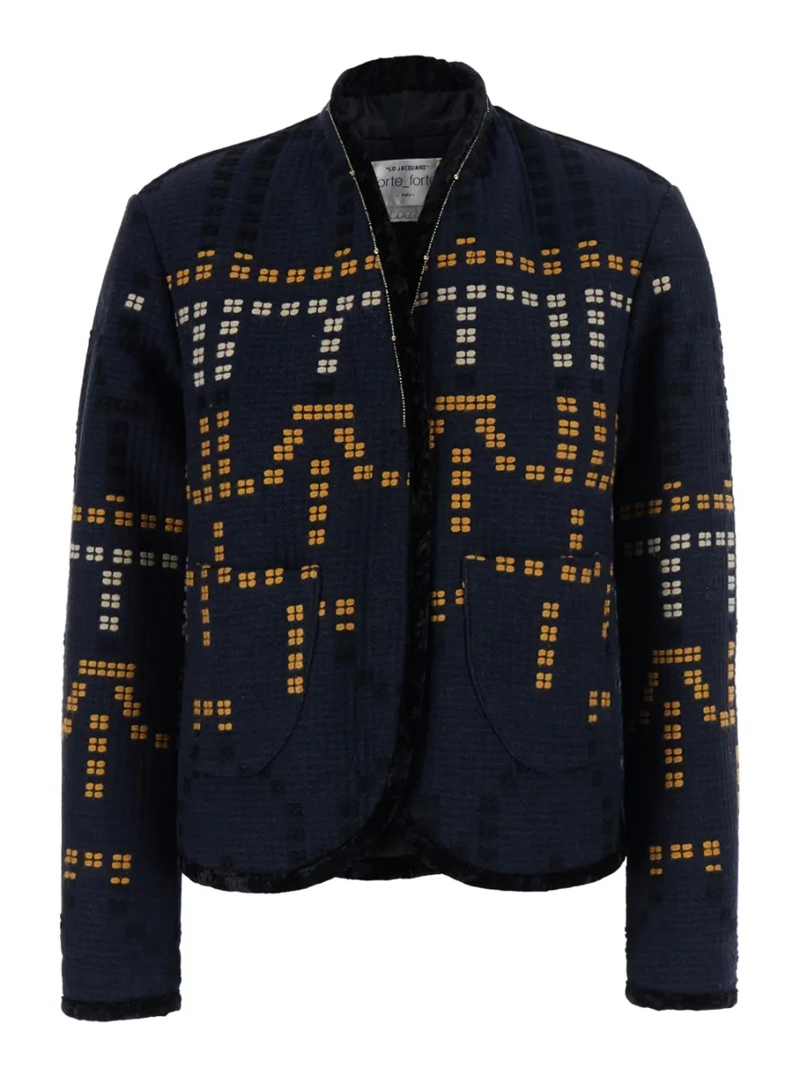 Sacou 'Samarcanda' Black Jacket with geometric embroidery with beads in blend cotton for women - Img 3