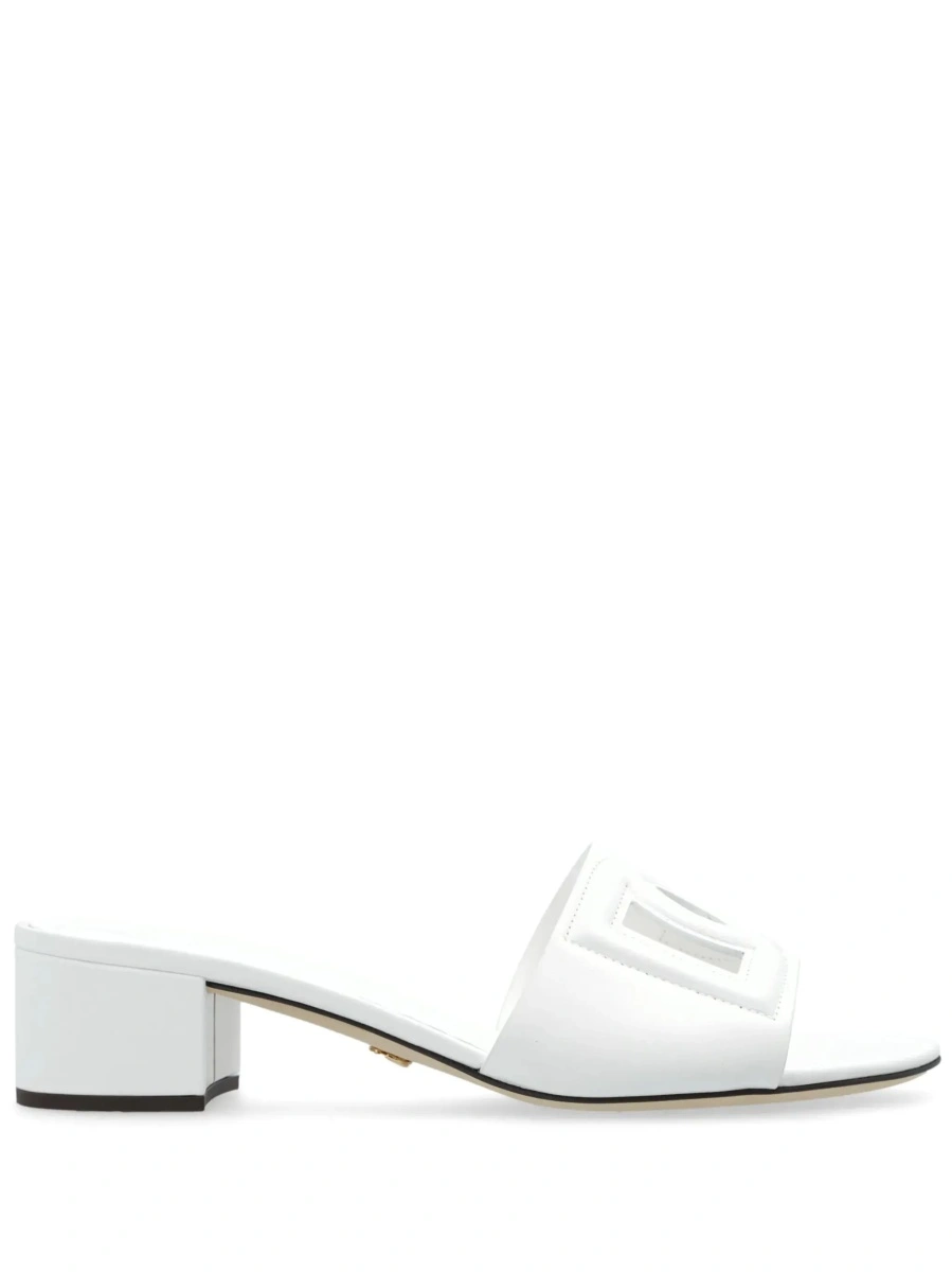 Sandale cu toc Dolce &amp; Gabbana albe din piele - Img 9
