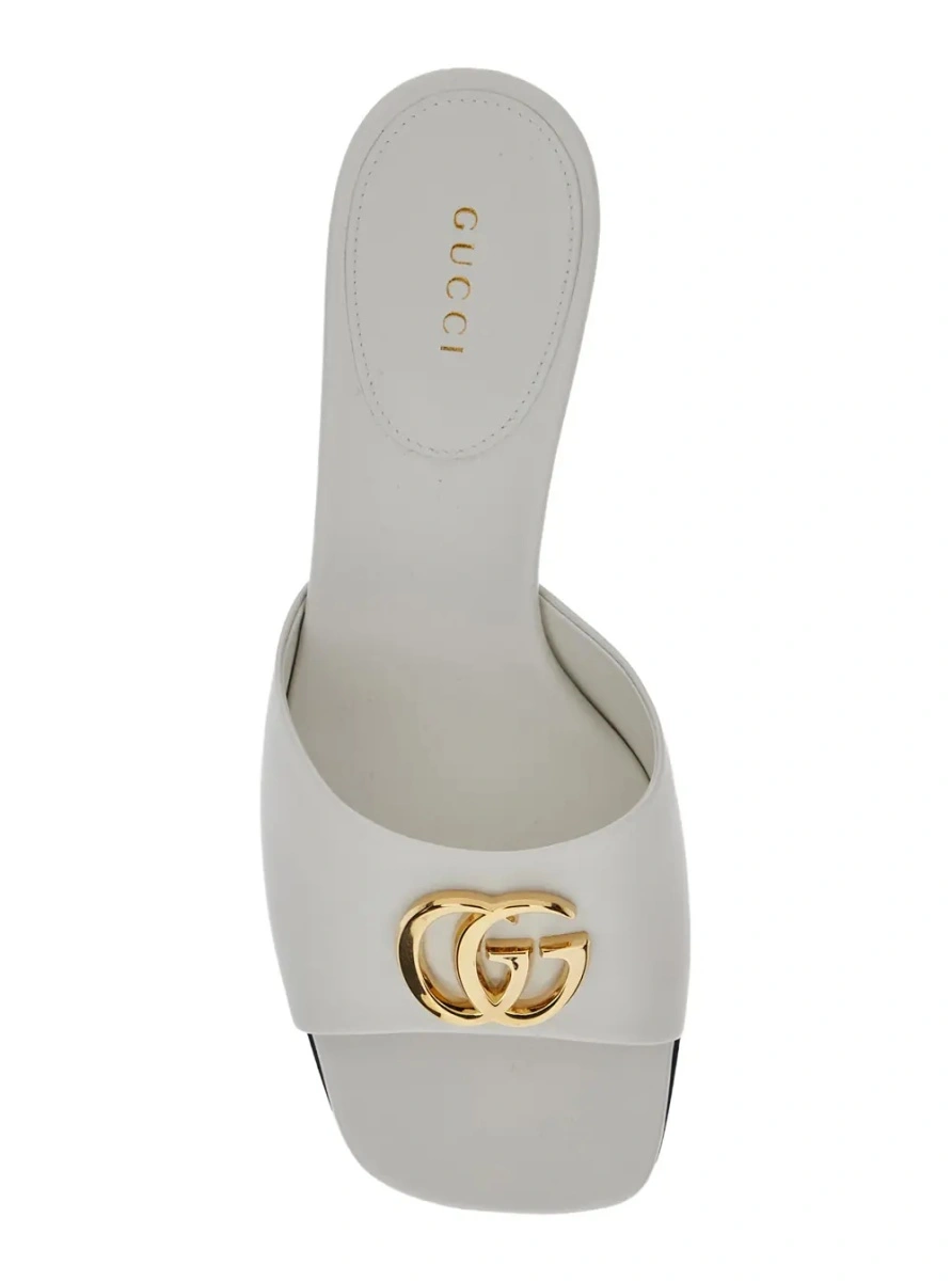 Sandale cu toc Gucci albe din piele - Img 4