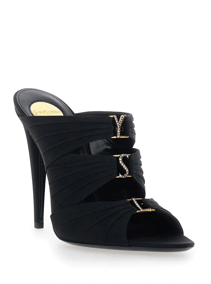 Sandale cu toc Saint Laurent negre din piele - Img 2