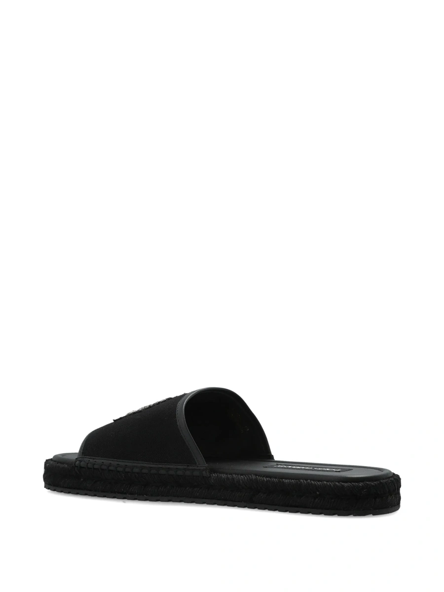 Sandale Dolce &amp; Gabbana negre din piele si bumbac - Img 4