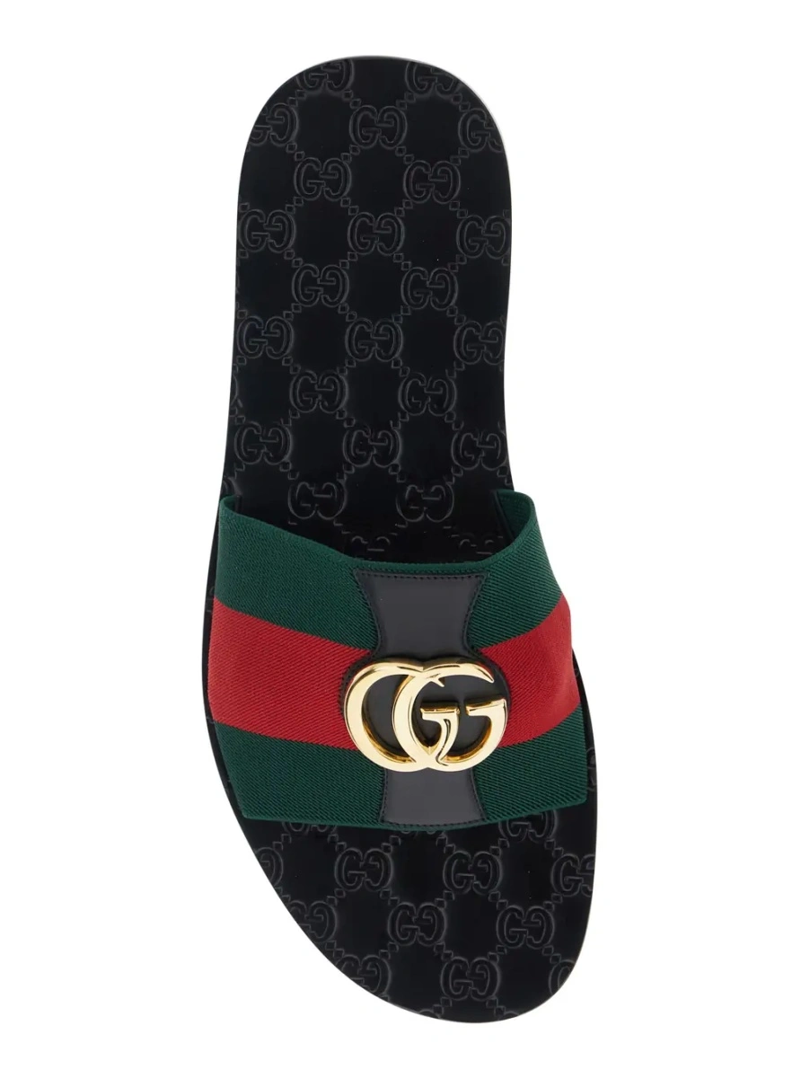 Sandale Gucci negre din piele si material textil - Img 4