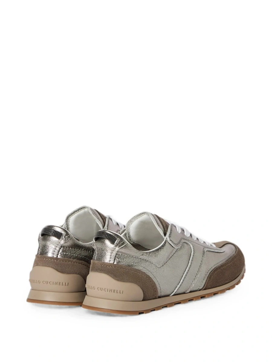 Sneakers Brunello Cucinelli gri din piele intoarsa si piele - Img 6