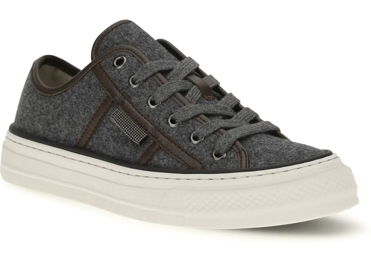 Sneakers Brunello Cucinelli gri din piele intoarsa - Img 2