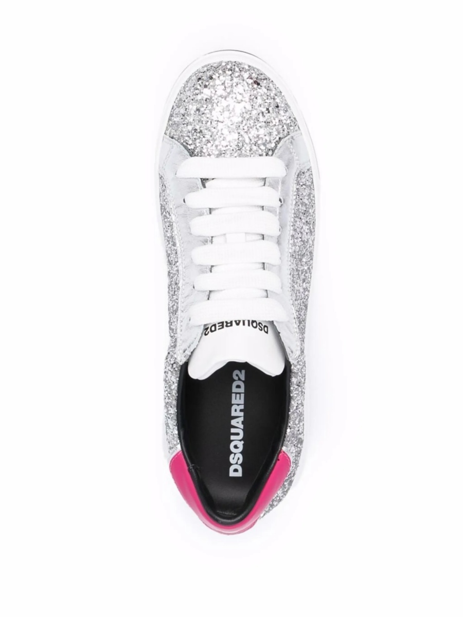 Sneakers DSQUARED2 argintii din polyester si piele - Img 4
