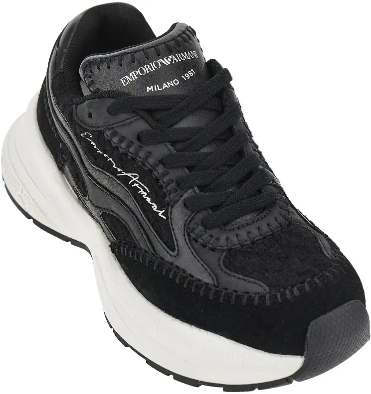 Sneakers Emporio Armani negri din tricot si piele ecologica - Img 2