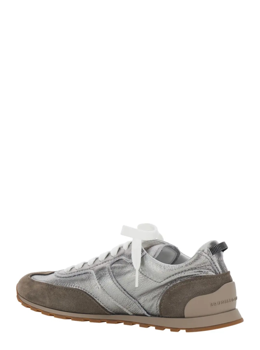 Sneakers Gray Low Top Sneakers with logo lettering on tongue and heel and metallic effect in suede and leather for women - Img 3