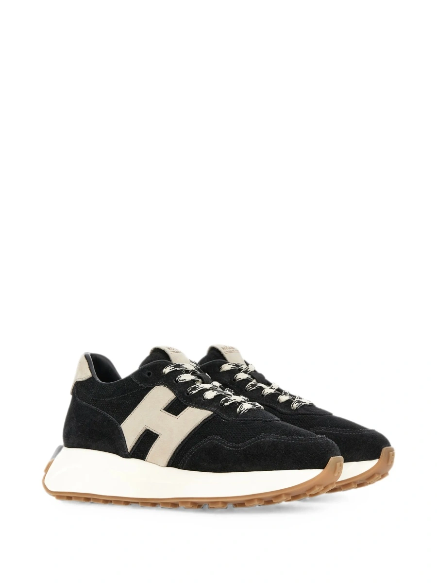 Sneakers Hogan negri din piele intoarsa si piele - Img 2