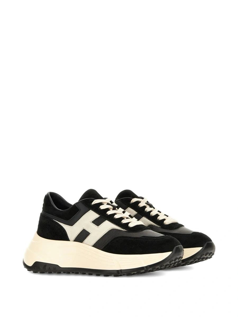 Sneakers Hogan negri din piele si piele intoarsa - Img 2