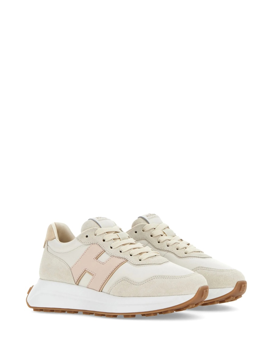 Sneakers Hogan neutri din piele si piele intoarsa - Img 2