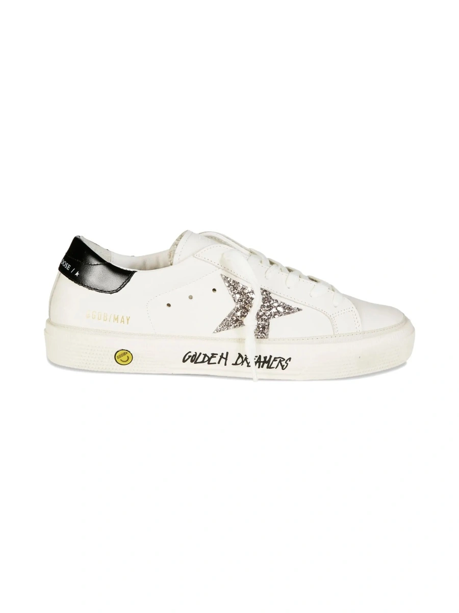 Sneakers 'May' White Low Top Sneakers with Glittered Star Patch and Contrasting Heel with Logo Lettering in Leather Girl - Img 5