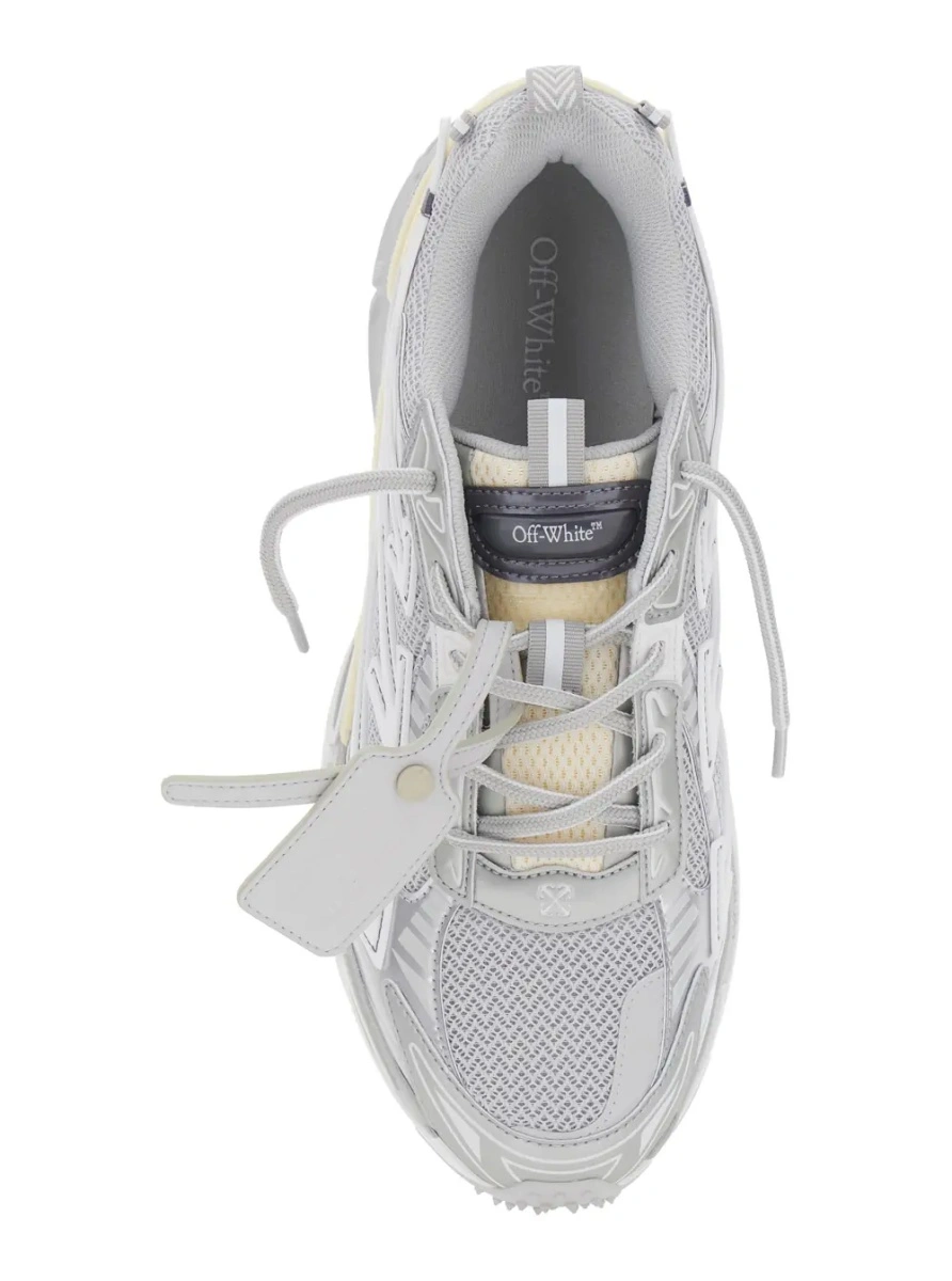 Sneakers Off-White gri din piele si tesatura tehnica - Img 4