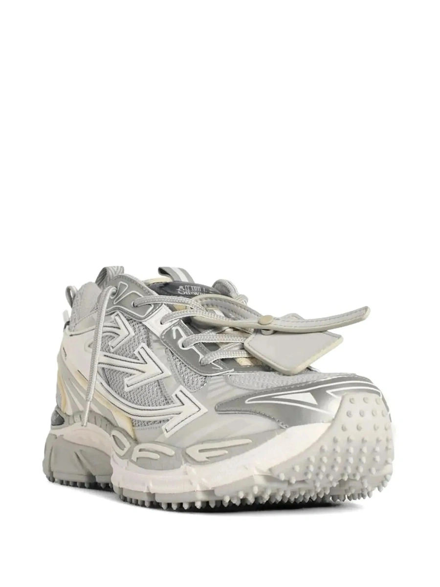 Sneakers Off-White gri din piele si tesatura tehnica - Img 5