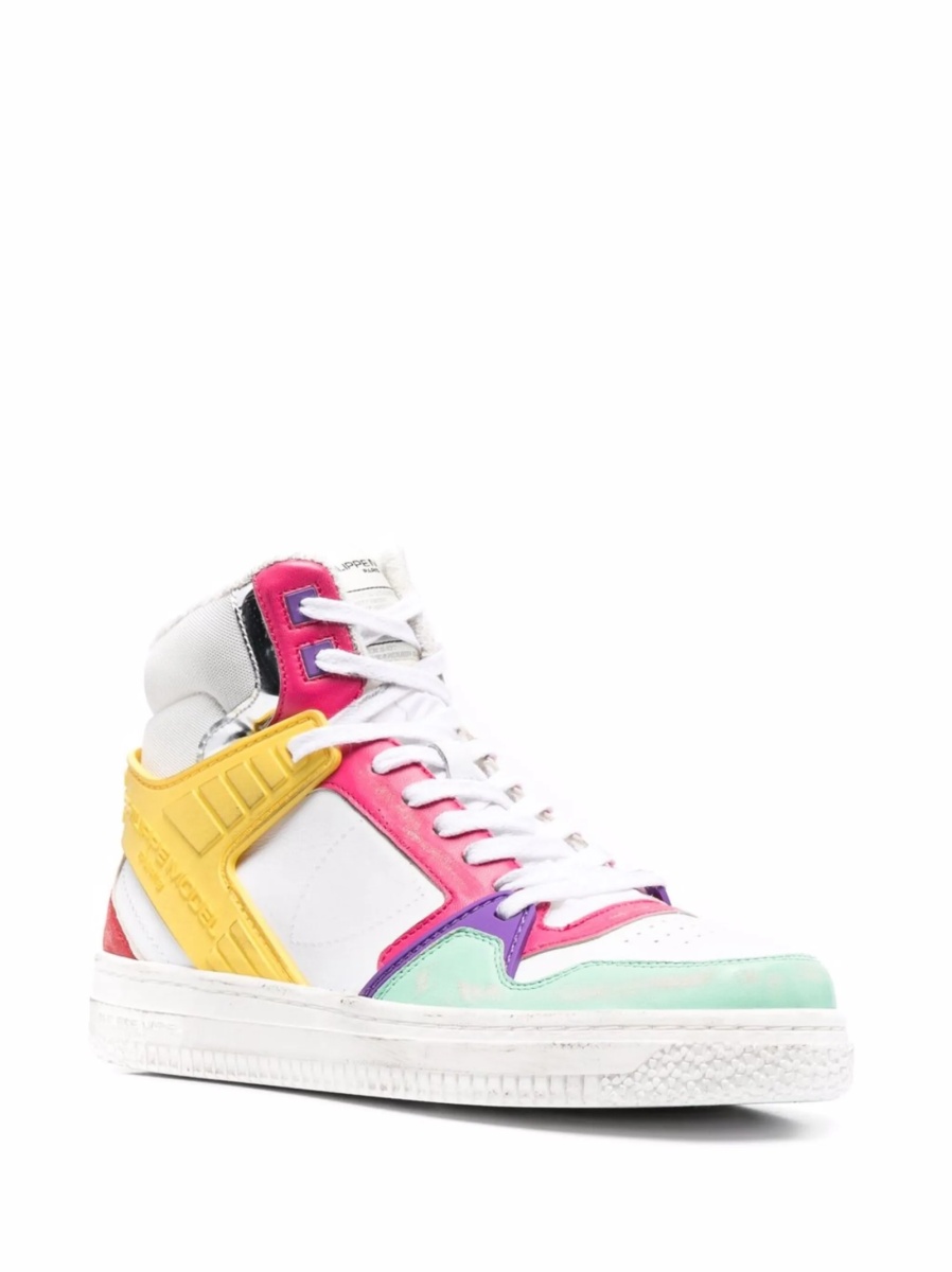 Sneakers Philippe Model albi din material textil si piele - Img 2