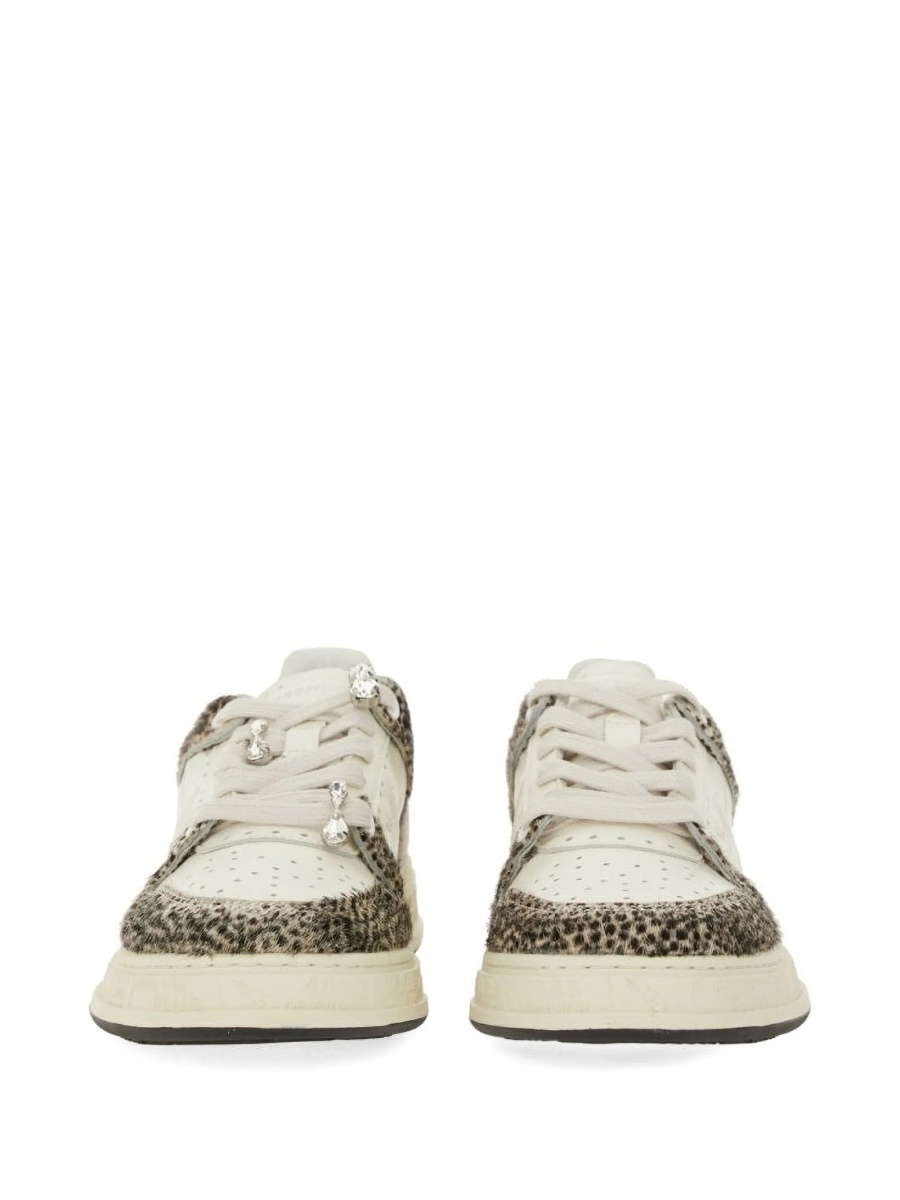 Sneakers Premiata neutri din piele si par de vitel - Img 3