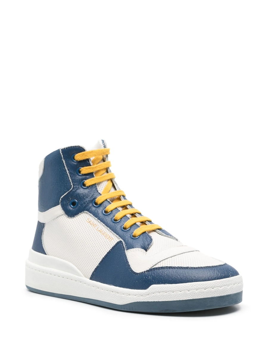 Sneakers Saint Laurent albi din material textil si piele - Img 2
