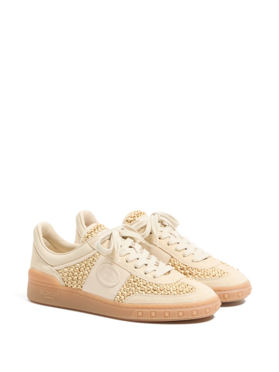 Sneakers Valentino Garavani neutri din rafie si piele intoarsa - Img 2