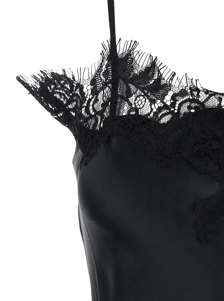 Topuri black Top with Spaghetti straps and lace details in fabric for women - Img 3
