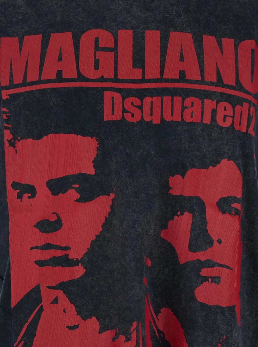 Topuri 'D2 x Magliano' Black Crew Neck Top with Logo Lettering and Front Print in Cotton Man - Img 3