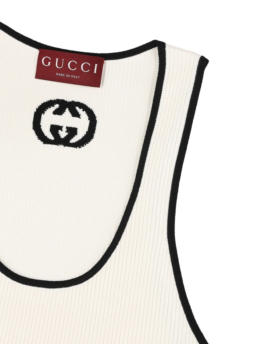 Topuri White Sleeveless Top with GG Embroidery on the Rear and Ribbed Knit in Viscose Blend Woman - Img 5