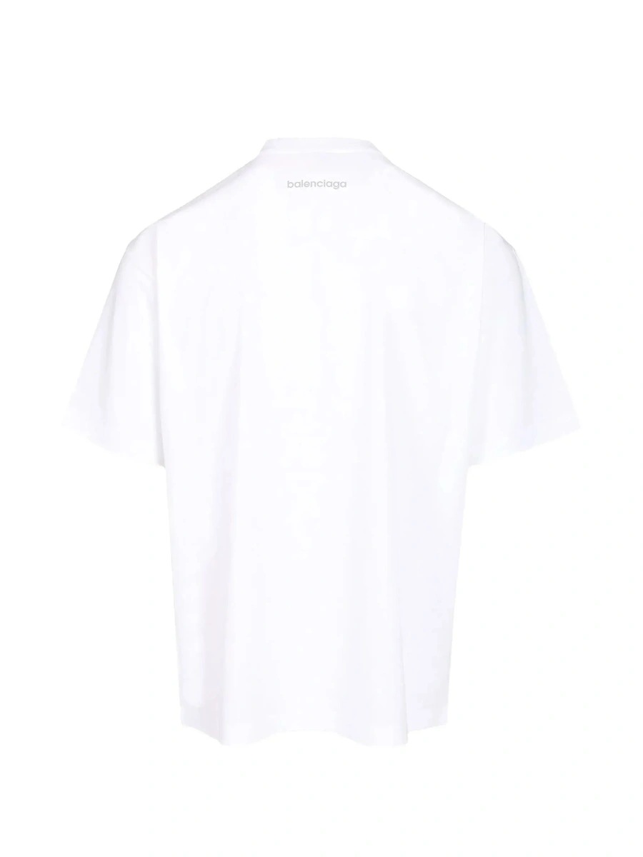 Tricou Balenciaga alb din bumbac cu logo imprimat fata-verso - Img 4