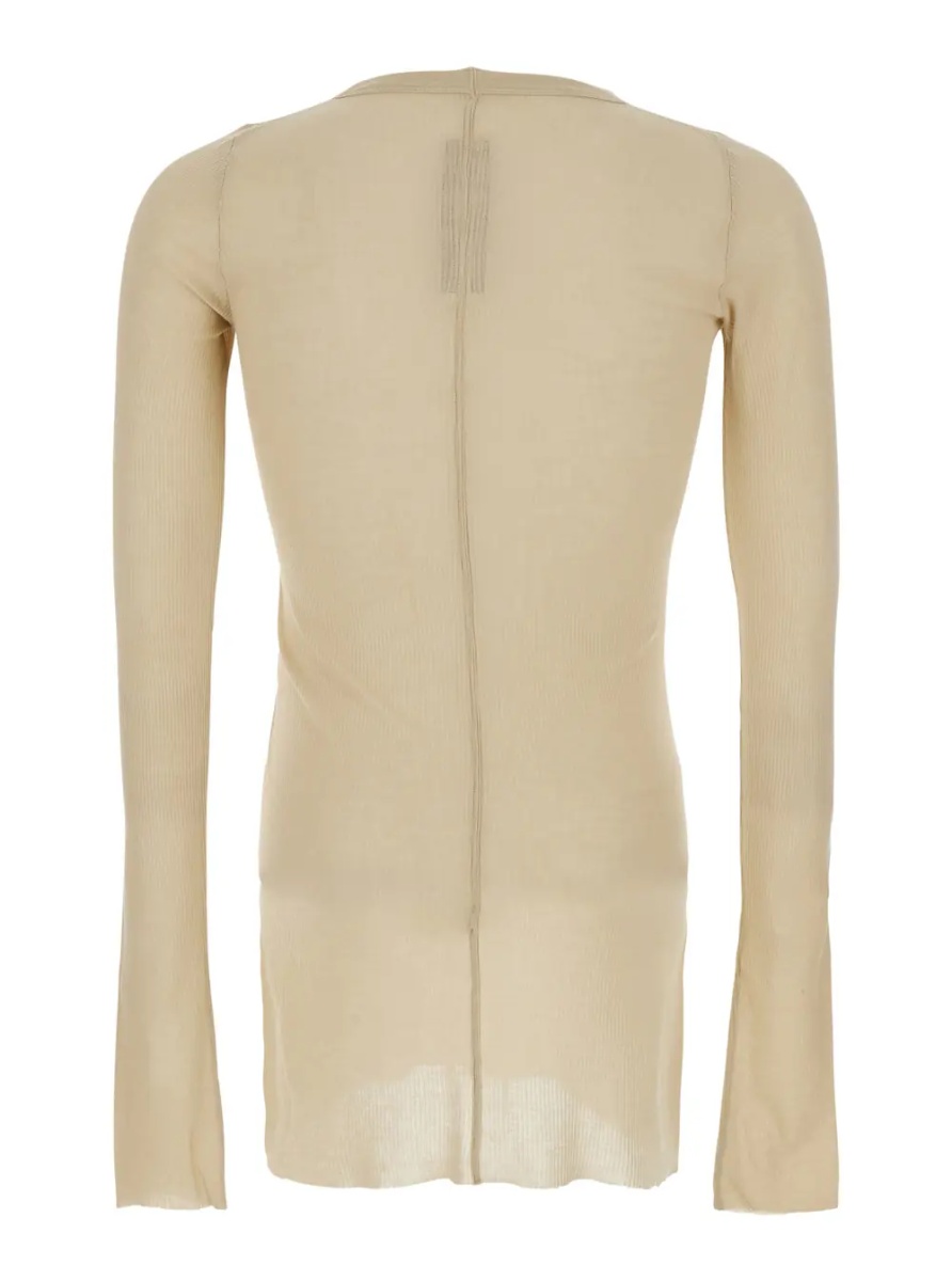 Tricou Beige T-Shirt with Ribbed Design and Round Neck in Viscose and Silk Blend Man - Img 2
