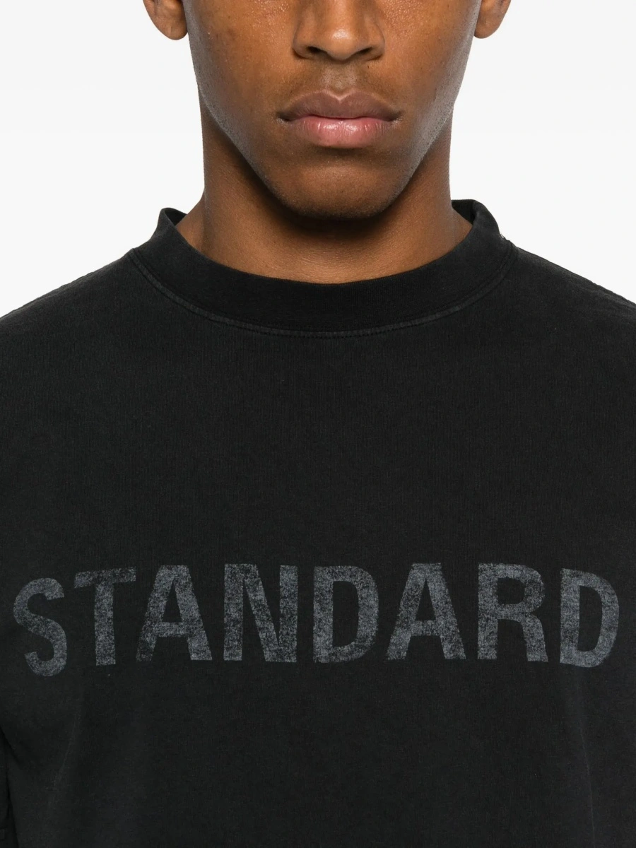 Tricou Black Crewneck T-Shirt with Logo Print on the Front in Cotton Man - Img 6