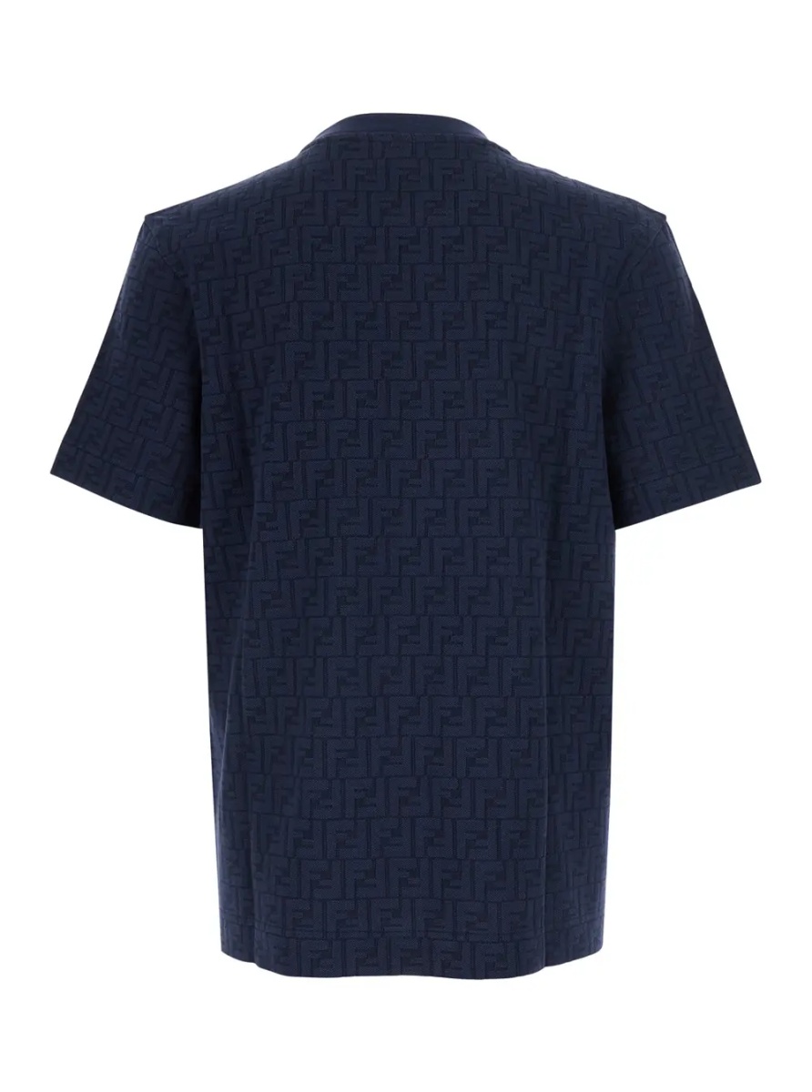 Tricou Blue Crew neck T-shirt with FF all-over motif in cotton for men - Img 2