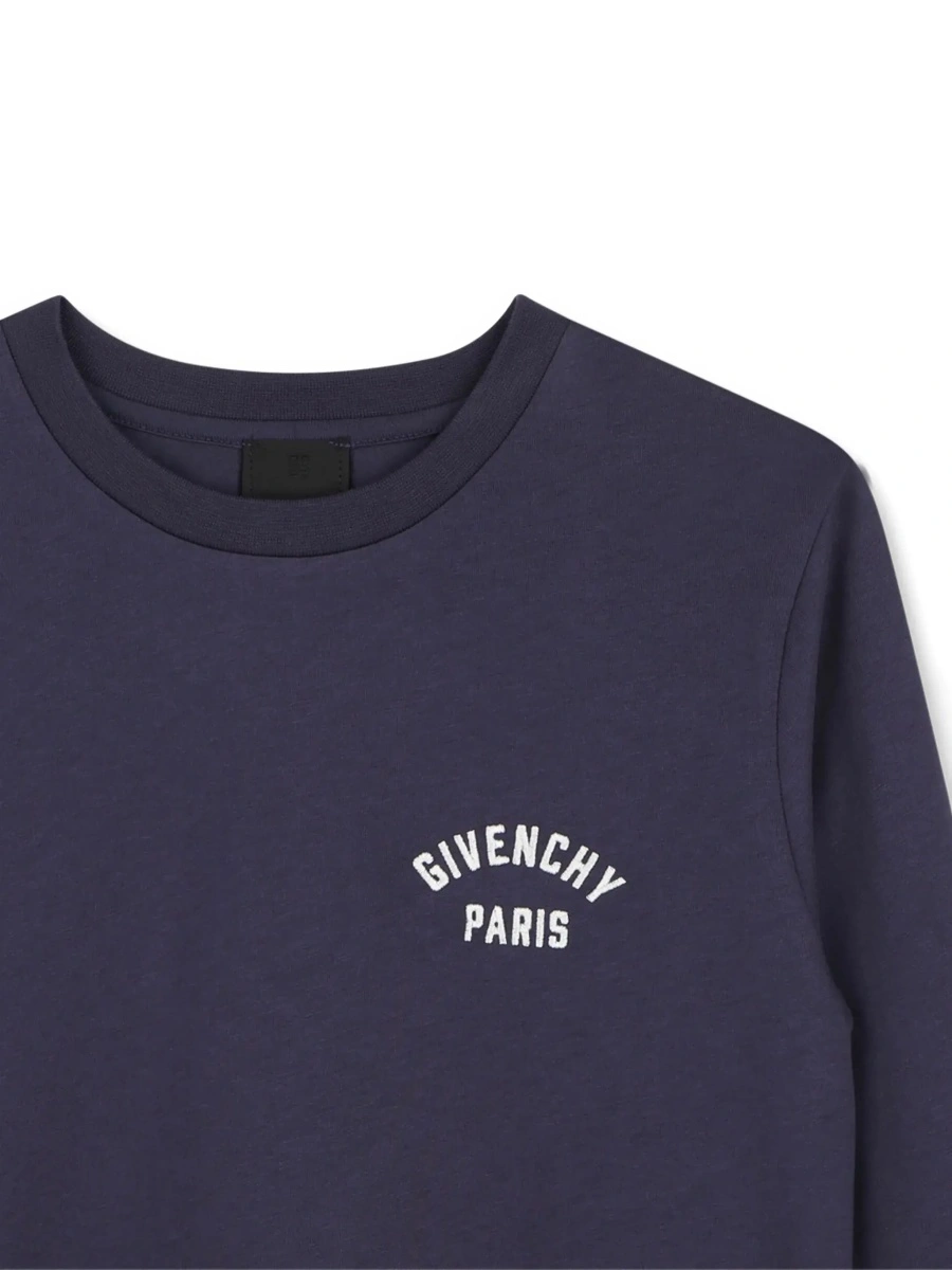 Tricou Blue Long sleeve T-shirt with logo lettering on the front in cotton Boy - Img 5