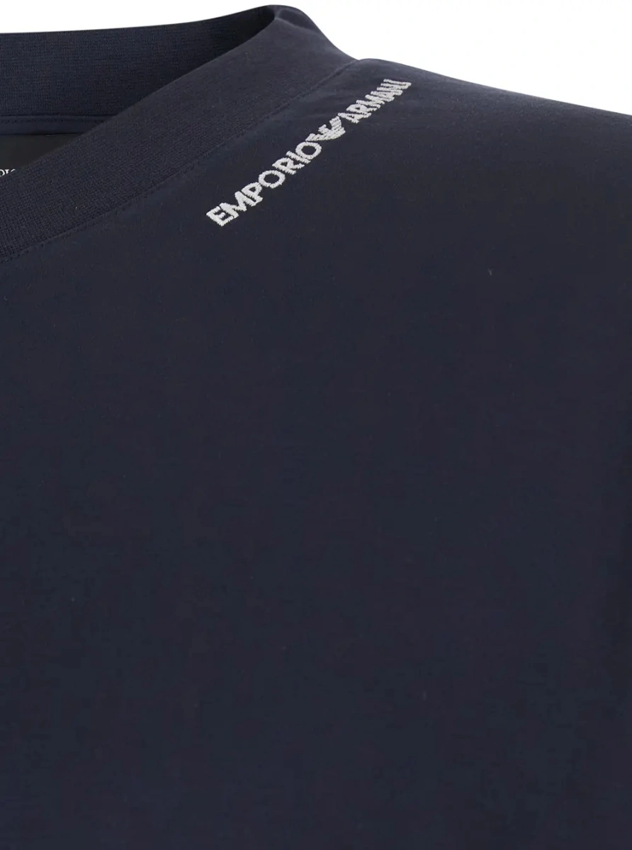 Tricou blue Long Sleeve T-shirt with logo on the collar in modal for men - Img 3